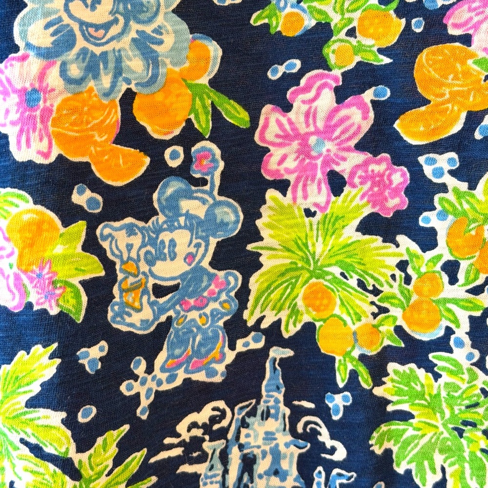 Disney Navy V-Neck Short Sleeve Top with Multicolor Floral Print - Picture 2 of 3